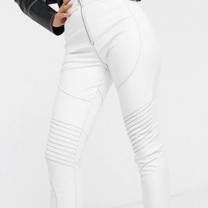 White leather Moto pants